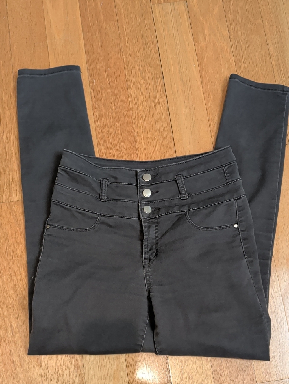 Refuge Charcoal Gray High Waisted Skinny Fit Jean Leggings Button Up Size 8